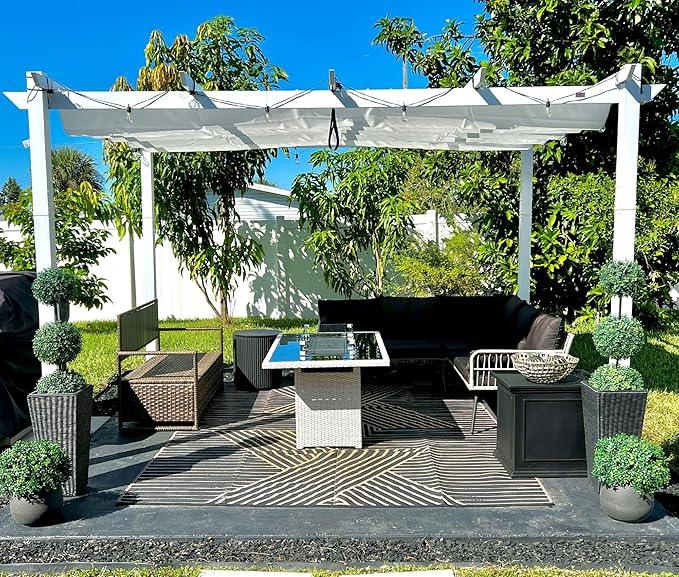 PURPLE LEAF Outdoor Retractable Pergola with Double Sun Shade Canopy White Heavy-Duty Aluminum Pergola Patio Modern Pergola for Garden Deck Backyard - Image 77