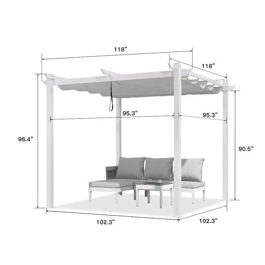 PURPLE LEAF Outdoor Retractable Pergola with Double Sun Shade Canopy White Heavy-Duty Aluminum Pergola Patio Modern Pergola for Garden Deck Backyard - Image 6