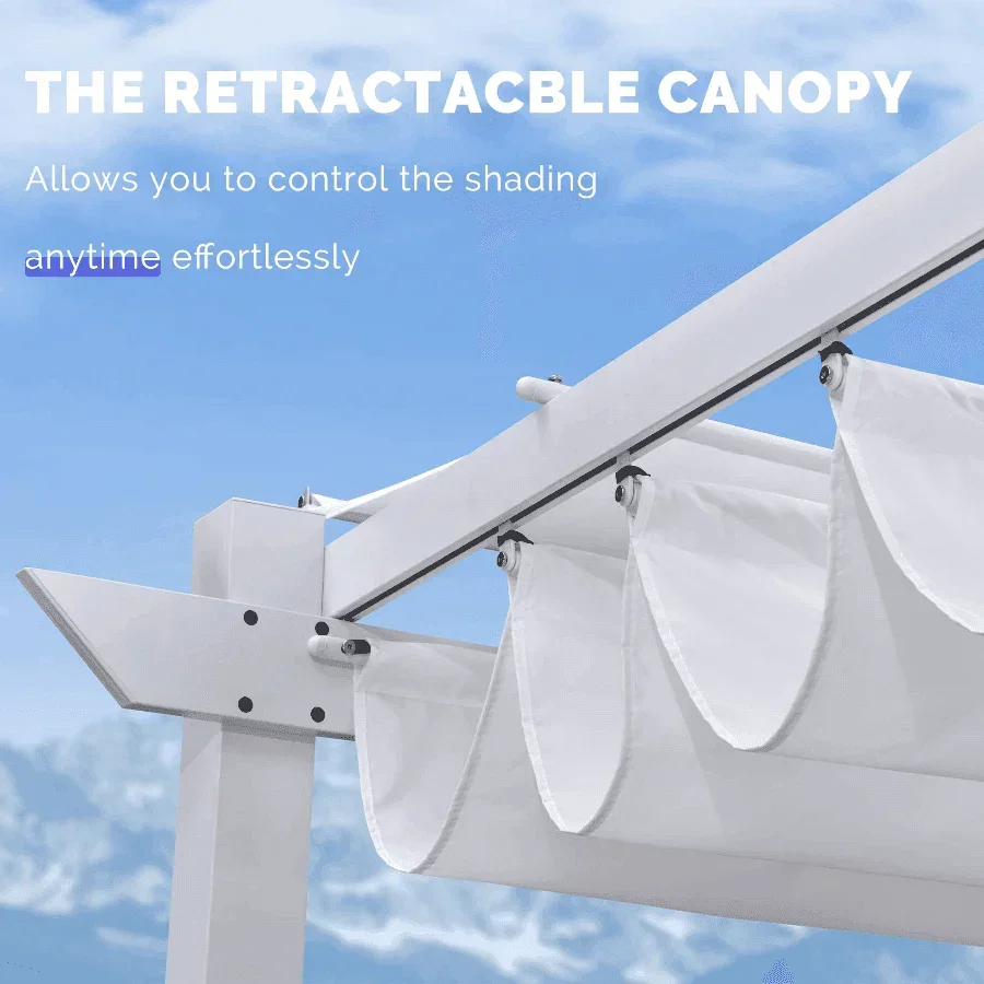 PURPLE LEAF Outdoor Retractable Pergola with Double Sun Shade Canopy White Heavy-Duty Aluminum Pergola Patio Modern Pergola for Garden Deck Backyard - Image 7