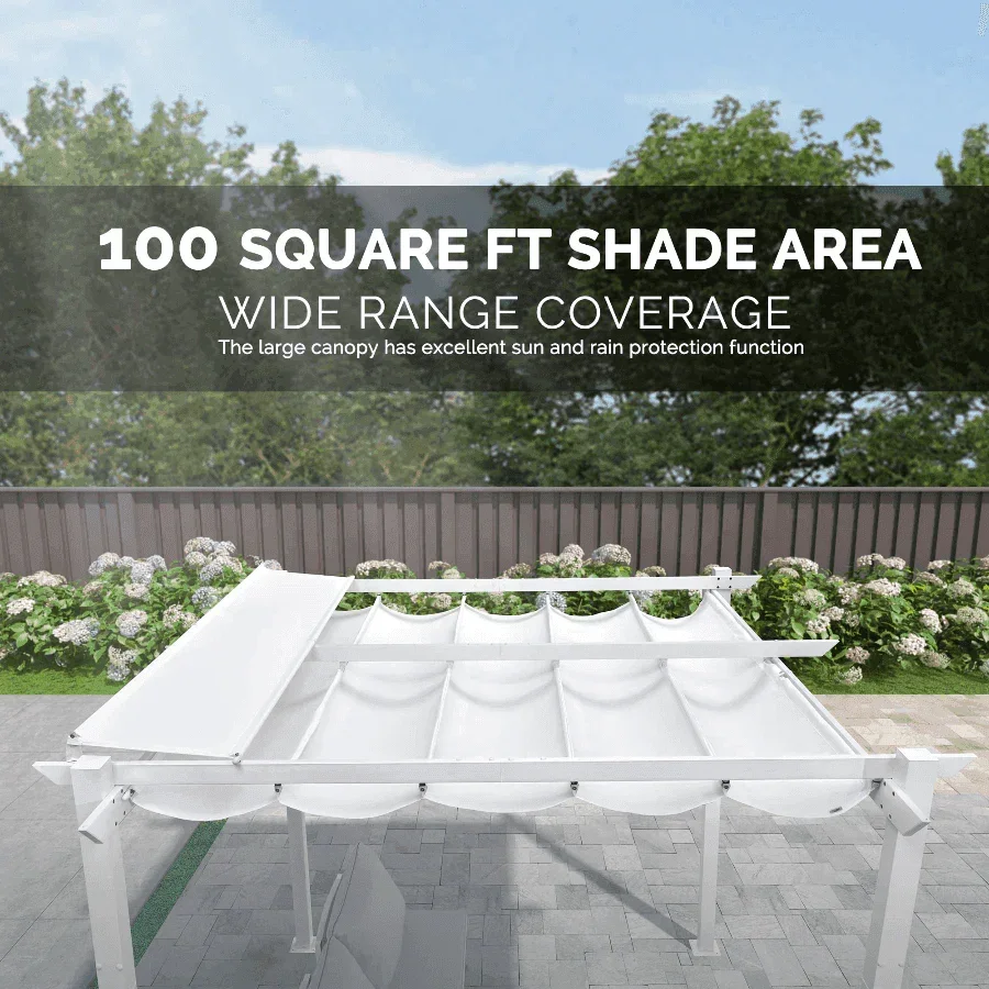 PURPLE LEAF Outdoor Retractable Pergola with Double Sun Shade Canopy White Heavy-Duty Aluminum Pergola Patio Modern Pergola for Garden Deck Backyard - Image 8