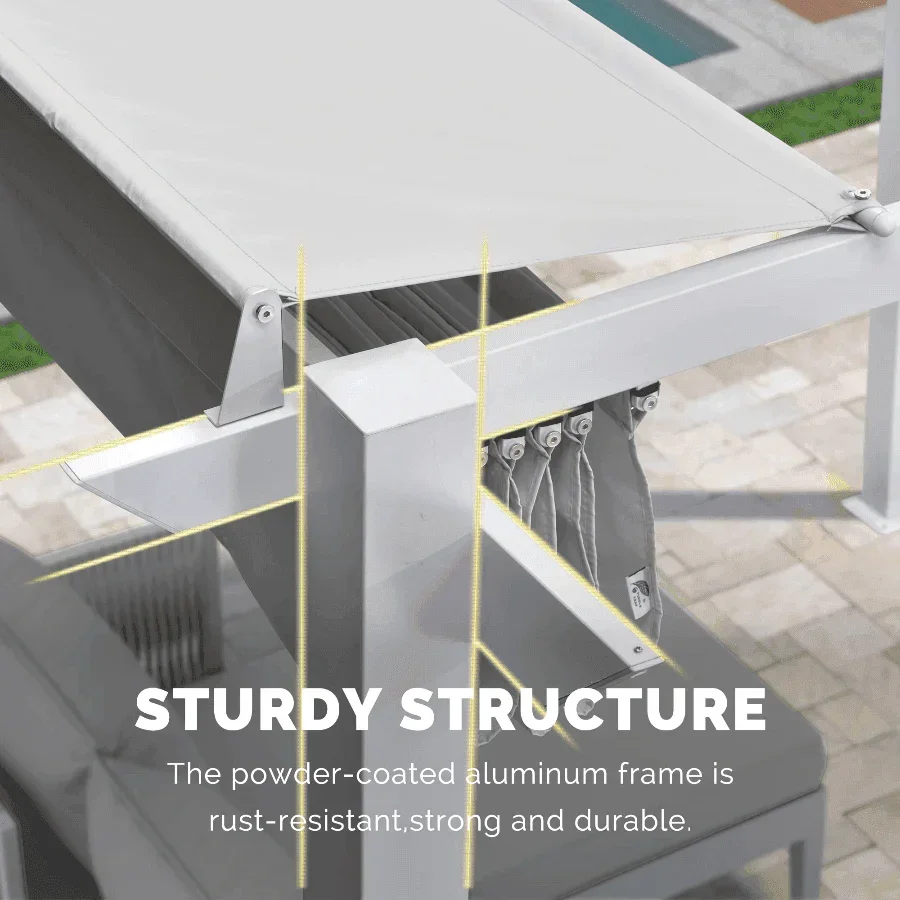 PURPLE LEAF Outdoor Retractable Pergola with Double Sun Shade Canopy White Heavy-Duty Aluminum Pergola Patio Modern Pergola for Garden Deck Backyard - Image 9