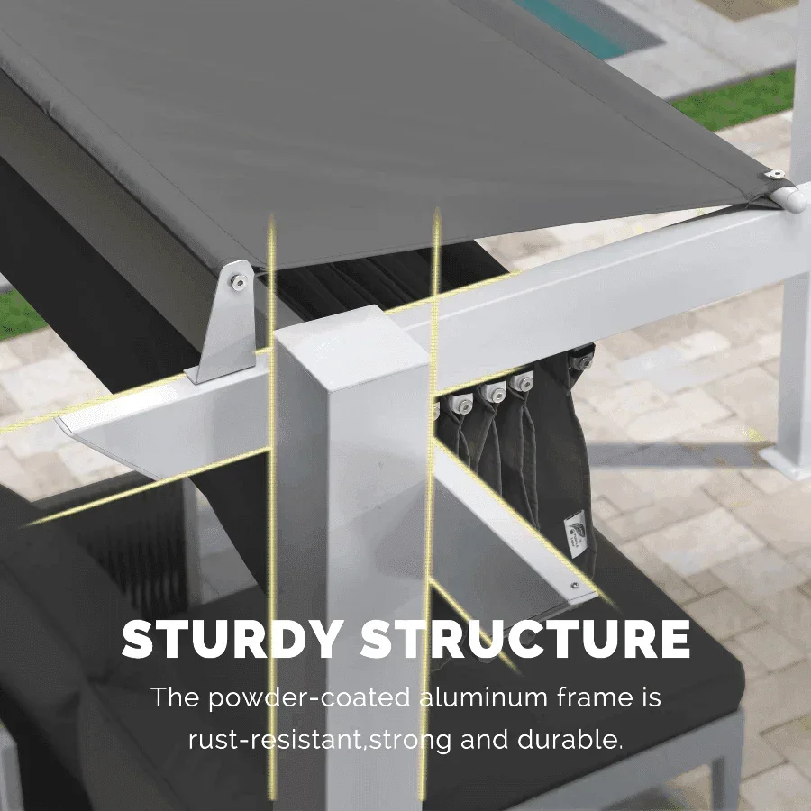 PURPLE LEAF Outdoor Retractable Pergola with Double Sun Shade Canopy White Heavy-Duty Aluminum Pergola Patio Modern Pergola for Garden Deck Backyard - Image 12