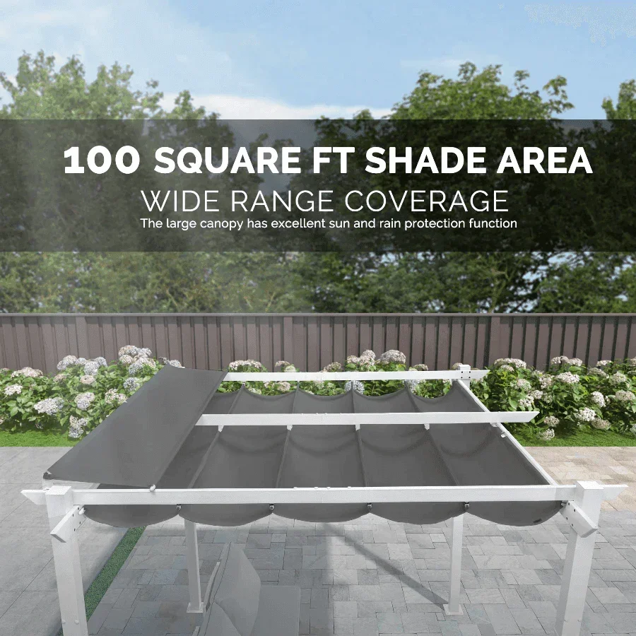 PURPLE LEAF Outdoor Retractable Pergola with Double Sun Shade Canopy White Heavy-Duty Aluminum Pergola Patio Modern Pergola for Garden Deck Backyard - Image 15