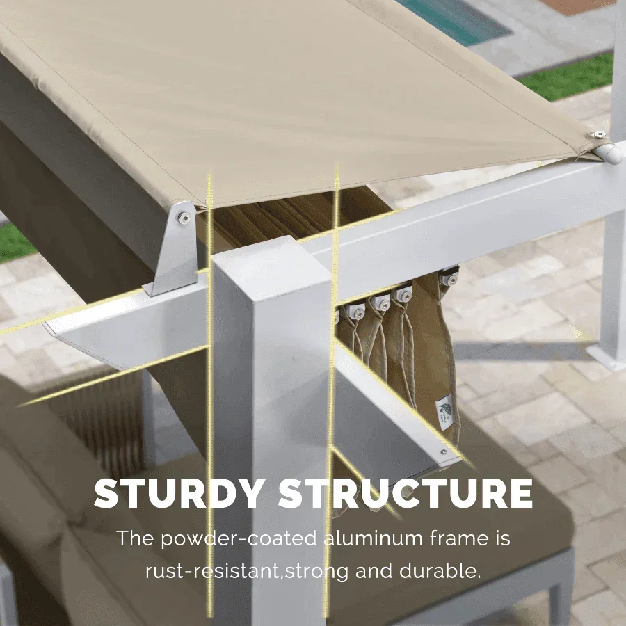 PURPLE LEAF Outdoor Retractable Pergola with Double Sun Shade Canopy White Heavy-Duty Aluminum Pergola Patio Modern Pergola for Garden Deck Backyard - Image 19