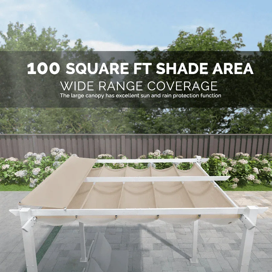 PURPLE LEAF Outdoor Retractable Pergola with Double Sun Shade Canopy White Heavy-Duty Aluminum Pergola Patio Modern Pergola for Garden Deck Backyard - Image 20