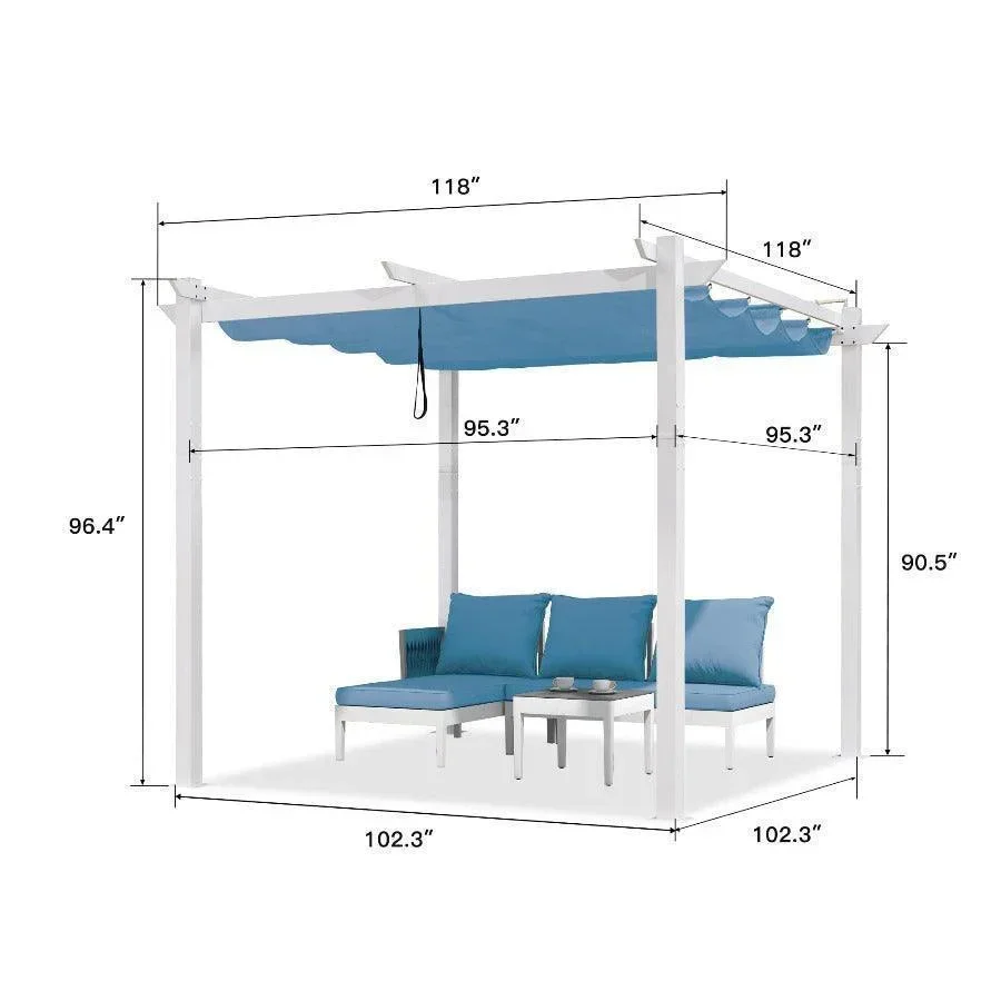PURPLE LEAF Outdoor Retractable Pergola with Double Sun Shade Canopy White Heavy-Duty Aluminum Pergola Patio Modern Pergola for Garden Deck Backyard - Image 22