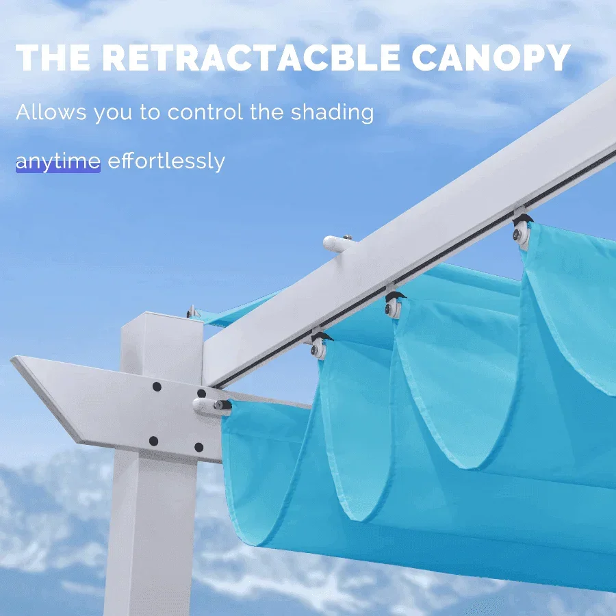 PURPLE LEAF Outdoor Retractable Pergola with Double Sun Shade Canopy White Heavy-Duty Aluminum Pergola Patio Modern Pergola for Garden Deck Backyard - Image 23