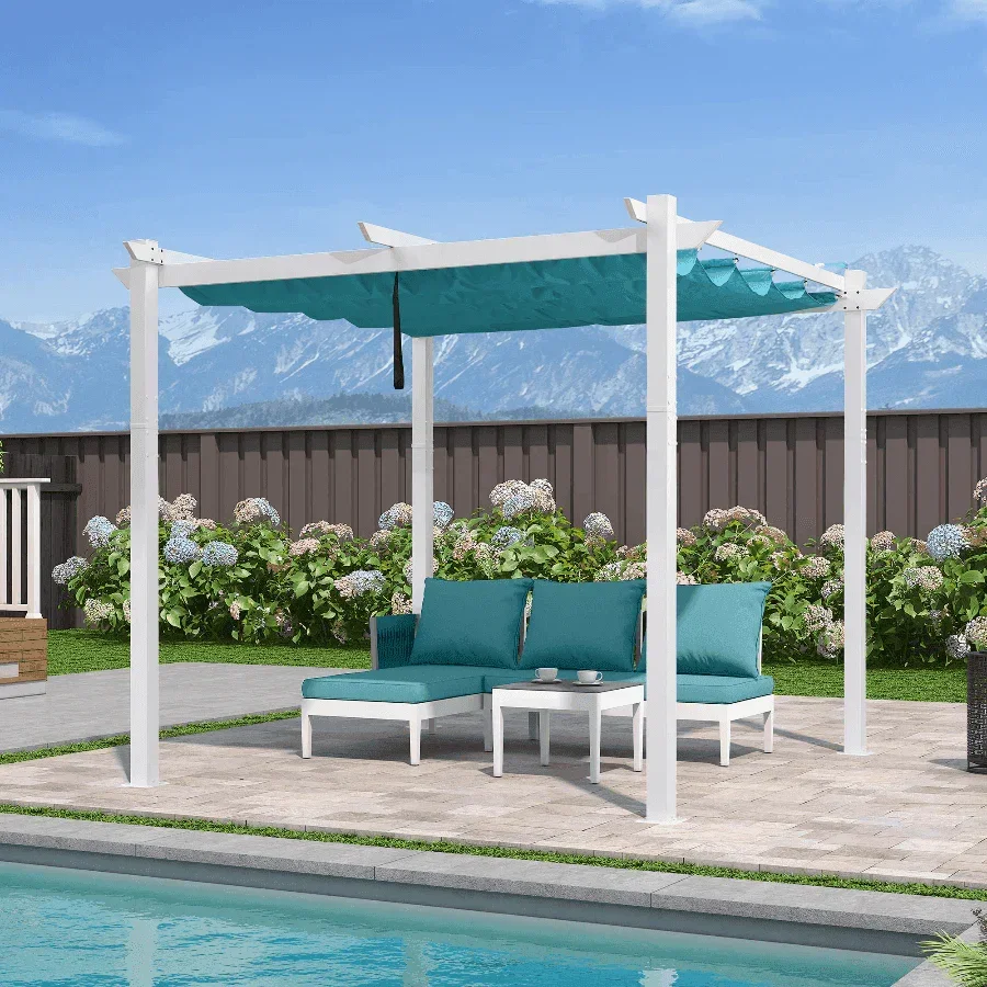 PURPLE LEAF Outdoor Retractable Pergola with Double Sun Shade Canopy White Heavy-Duty Aluminum Pergola Patio Modern Pergola for Garden Deck Backyard - Image 24