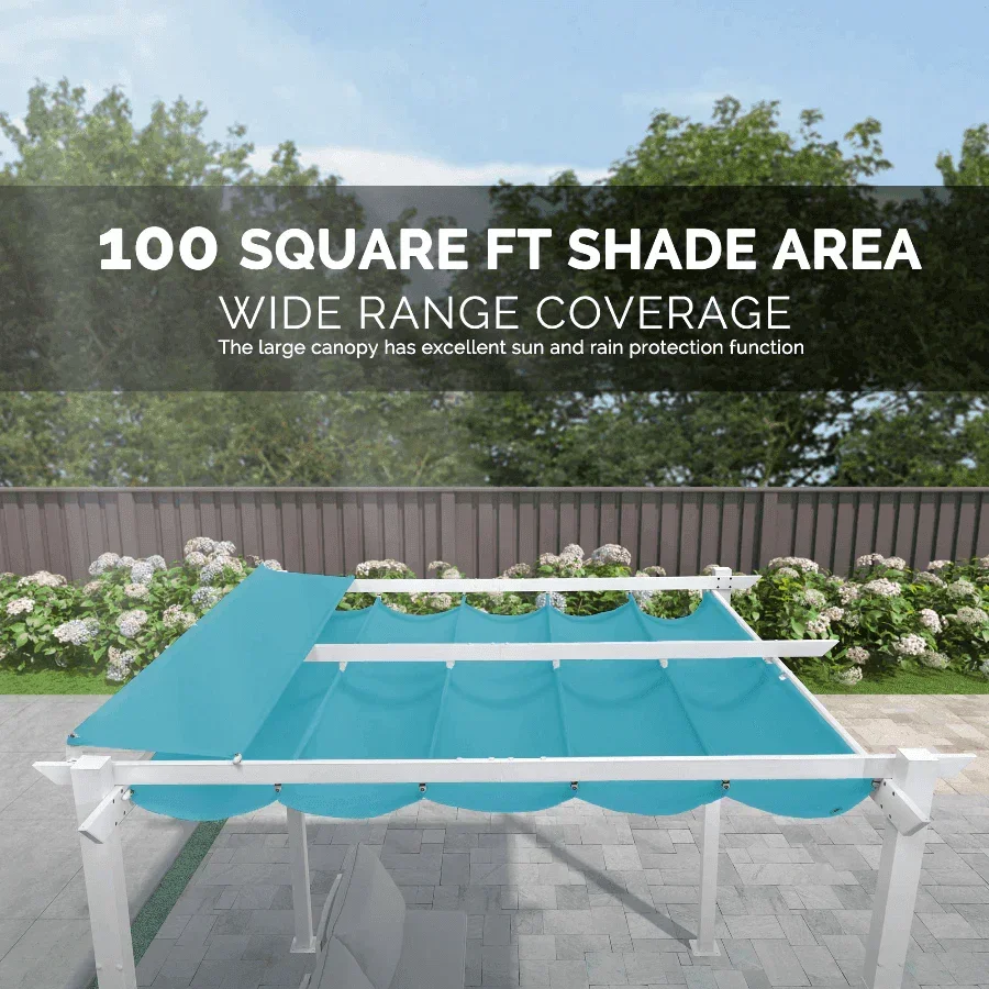 PURPLE LEAF Outdoor Retractable Pergola with Double Sun Shade Canopy White Heavy-Duty Aluminum Pergola Patio Modern Pergola for Garden Deck Backyard - Image 27