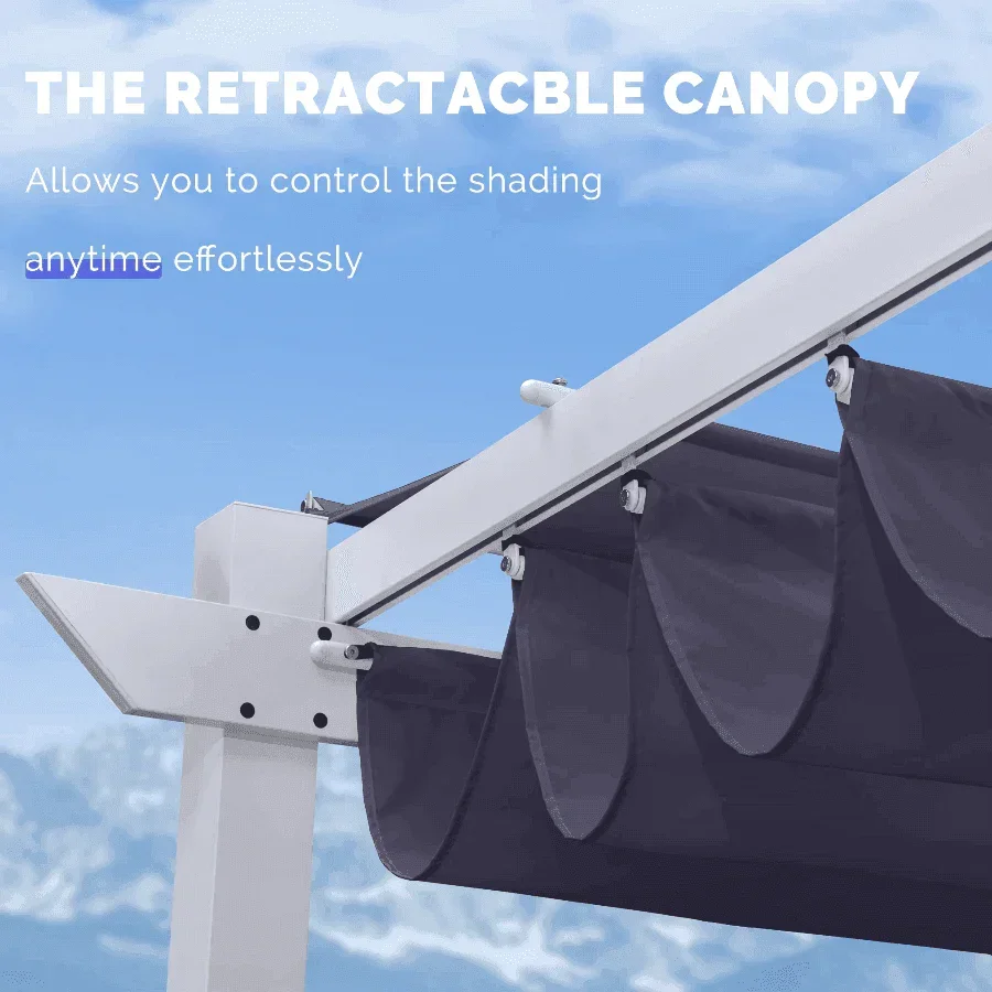 PURPLE LEAF Outdoor Retractable Pergola with Double Sun Shade Canopy White Heavy-Duty Aluminum Pergola Patio Modern Pergola for Garden Deck Backyard - Image 29