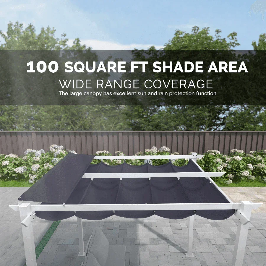 PURPLE LEAF Outdoor Retractable Pergola with Double Sun Shade Canopy White Heavy-Duty Aluminum Pergola Patio Modern Pergola for Garden Deck Backyard - Image 31