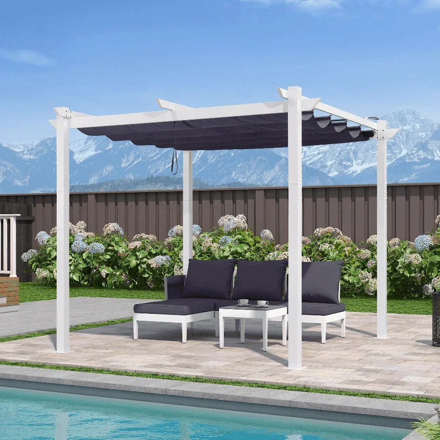 PURPLE LEAF Outdoor Retractable Pergola with Double Sun Shade Canopy White Heavy-Duty Aluminum Pergola Patio Modern Pergola for Garden Deck Backyard - Image 32
