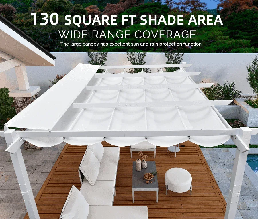 PURPLE LEAF Outdoor Retractable Pergola with Double Sun Shade Canopy White Heavy-Duty Aluminum Pergola Patio Modern Pergola for Garden Deck Backyard - Image 38
