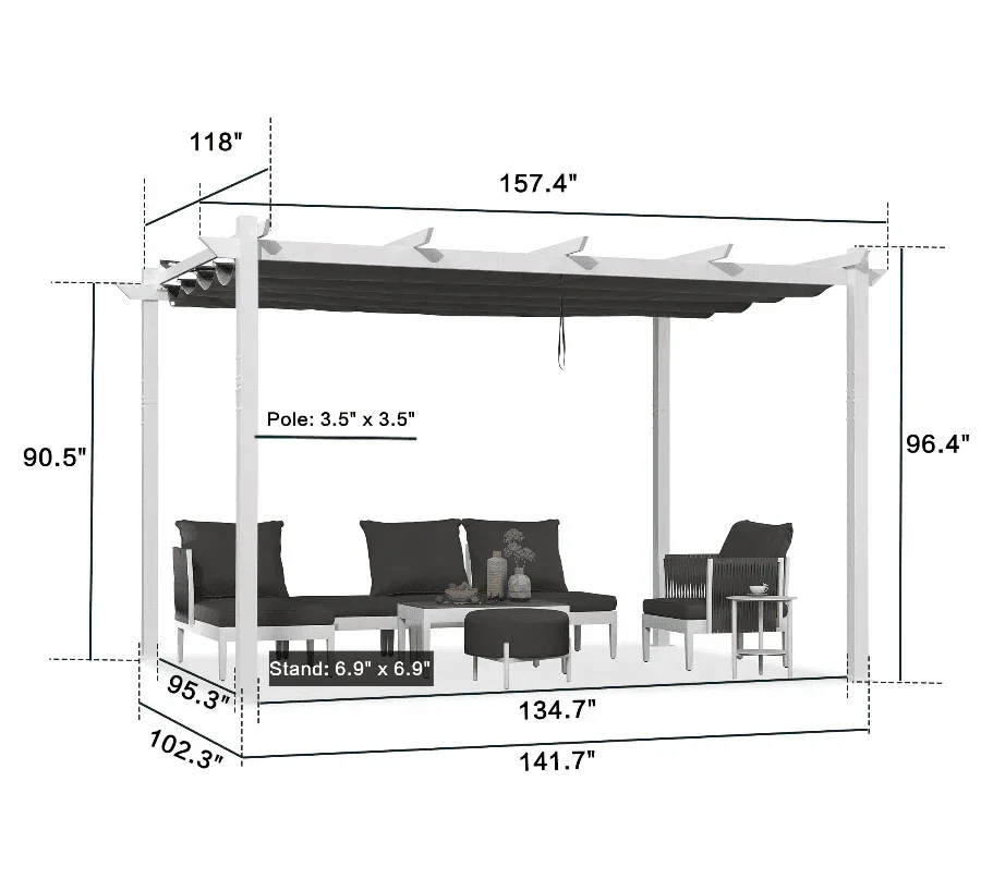 PURPLE LEAF Outdoor Retractable Pergola with Double Sun Shade Canopy White Heavy-Duty Aluminum Pergola Patio Modern Pergola for Garden Deck Backyard - Image 40