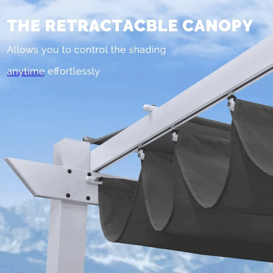 PURPLE LEAF Outdoor Retractable Pergola with Double Sun Shade Canopy White Heavy-Duty Aluminum Pergola Patio Modern Pergola for Garden Deck Backyard - Image 41