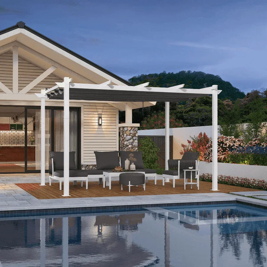 PURPLE LEAF Outdoor Retractable Pergola with Double Sun Shade Canopy White Heavy-Duty Aluminum Pergola Patio Modern Pergola for Garden Deck Backyard - Image 43