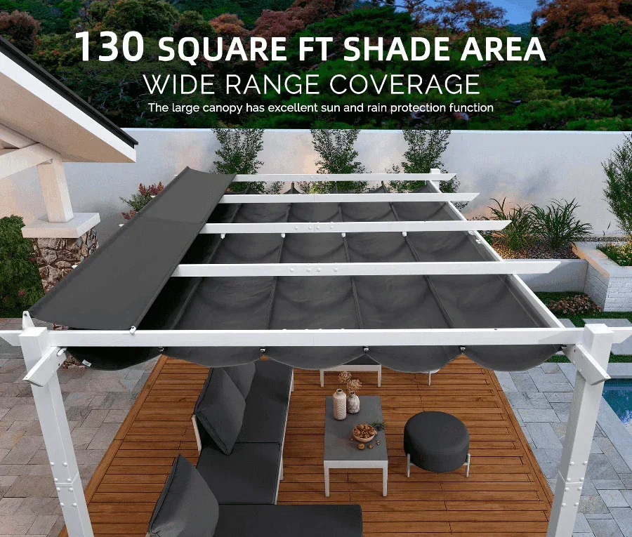 PURPLE LEAF Outdoor Retractable Pergola with Double Sun Shade Canopy White Heavy-Duty Aluminum Pergola Patio Modern Pergola for Garden Deck Backyard - Image 44