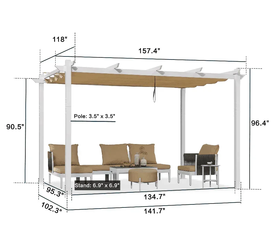 PURPLE LEAF Outdoor Retractable Pergola with Double Sun Shade Canopy White Heavy-Duty Aluminum Pergola Patio Modern Pergola for Garden Deck Backyard - Image 45