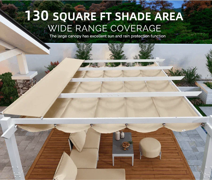PURPLE LEAF Outdoor Retractable Pergola with Double Sun Shade Canopy White Heavy-Duty Aluminum Pergola Patio Modern Pergola for Garden Deck Backyard - Image 46