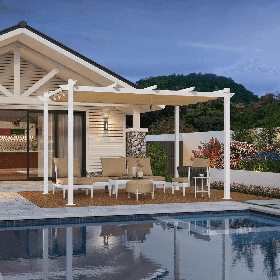 PURPLE LEAF Outdoor Retractable Pergola with Double Sun Shade Canopy White Heavy-Duty Aluminum Pergola Patio Modern Pergola for Garden Deck Backyard - Image 48