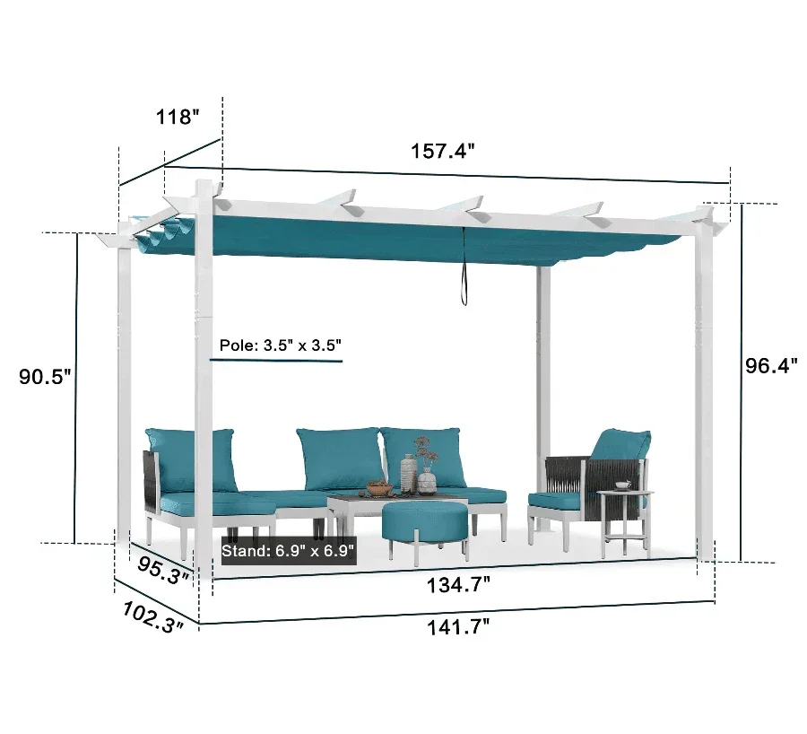 PURPLE LEAF Outdoor Retractable Pergola with Double Sun Shade Canopy White Heavy-Duty Aluminum Pergola Patio Modern Pergola for Garden Deck Backyard - Image 51