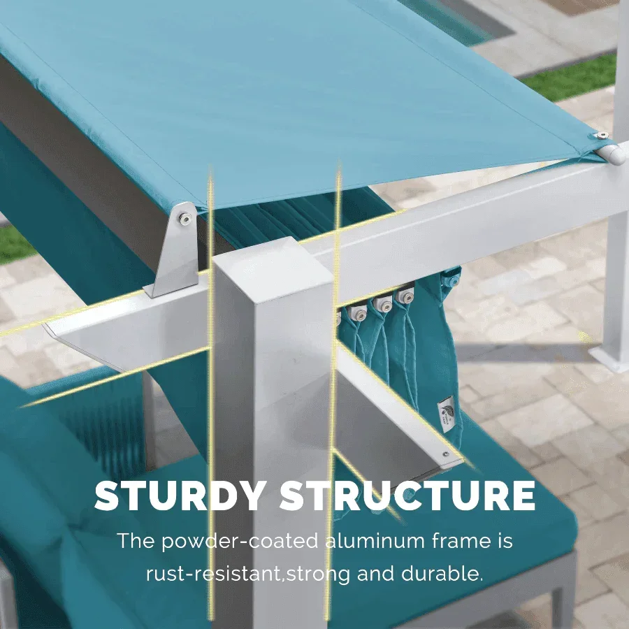 PURPLE LEAF Outdoor Retractable Pergola with Double Sun Shade Canopy White Heavy-Duty Aluminum Pergola Patio Modern Pergola for Garden Deck Backyard - Image 52