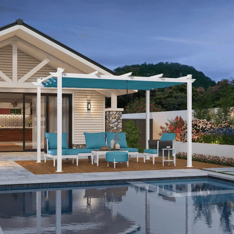 PURPLE LEAF Outdoor Retractable Pergola with Double Sun Shade Canopy White Heavy-Duty Aluminum Pergola Patio Modern Pergola for Garden Deck Backyard - Image 55