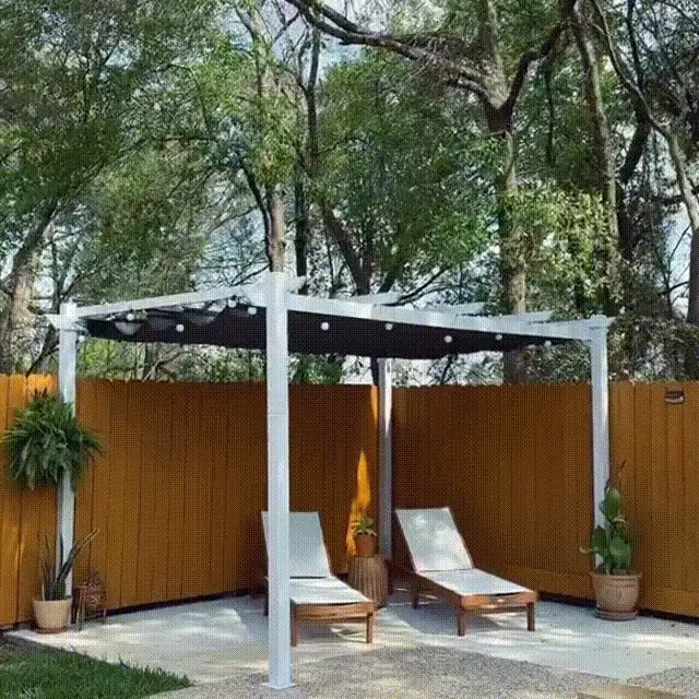 PURPLE LEAF Outdoor Retractable Pergola with Double Sun Shade Canopy White Heavy-Duty Aluminum Pergola Patio Modern Pergola With Curtains - Image 4