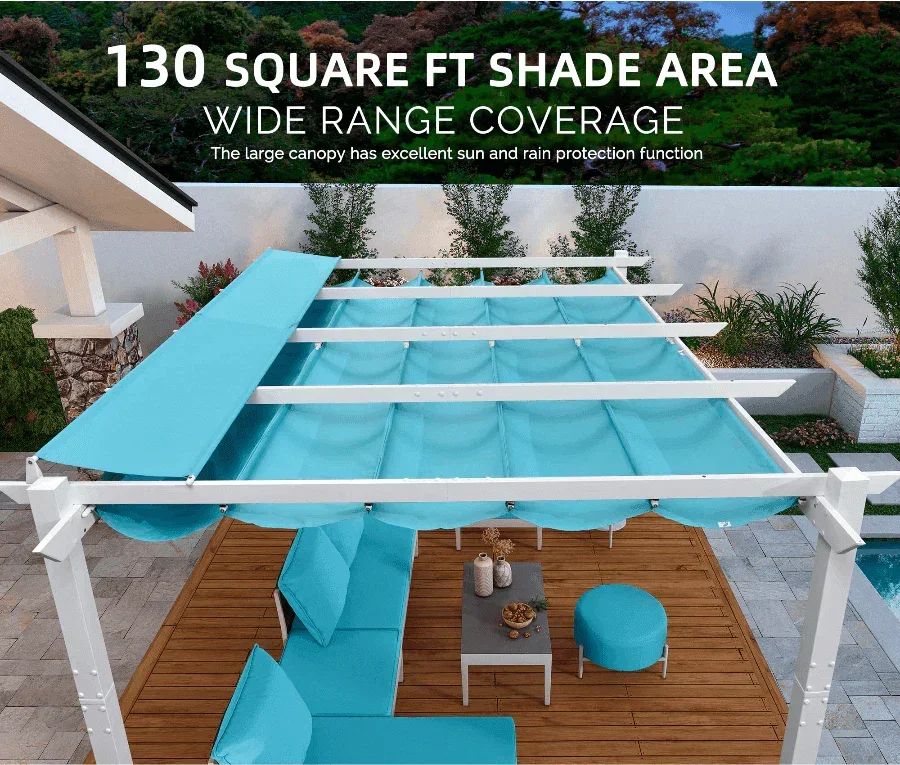PURPLE LEAF Outdoor Retractable Pergola with Double Sun Shade Canopy White Heavy-Duty Aluminum Pergola Patio Modern Pergola for Garden Deck Backyard - Image 56