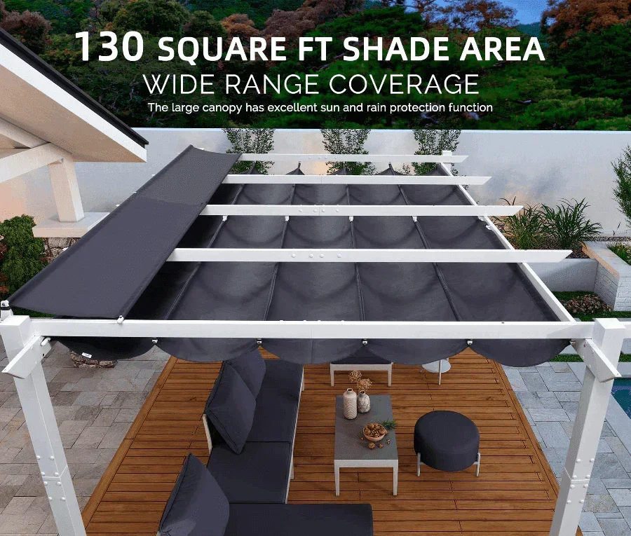 PURPLE LEAF Outdoor Retractable Pergola with Double Sun Shade Canopy White Heavy-Duty Aluminum Pergola Patio Modern Pergola for Garden Deck Backyard - Image 60