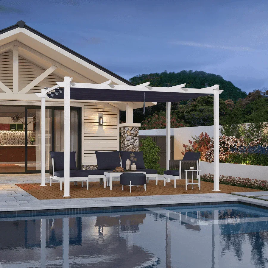 PURPLE LEAF Outdoor Retractable Pergola with Double Sun Shade Canopy White Heavy-Duty Aluminum Pergola Patio Modern Pergola for Garden Deck Backyard - Image 61