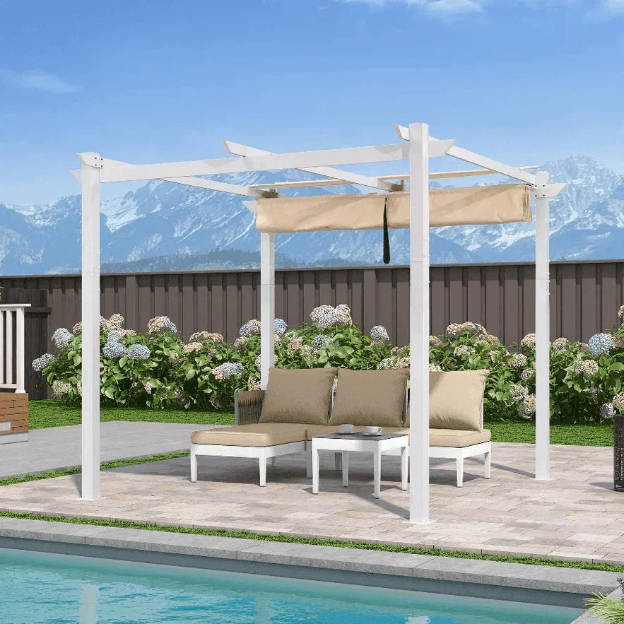 PURPLE LEAF Outdoor Retractable Pergola with Double Sun Shade Canopy White Heavy-Duty Aluminum Pergola Patio Modern Pergola for Garden Deck Backyard - Image 63