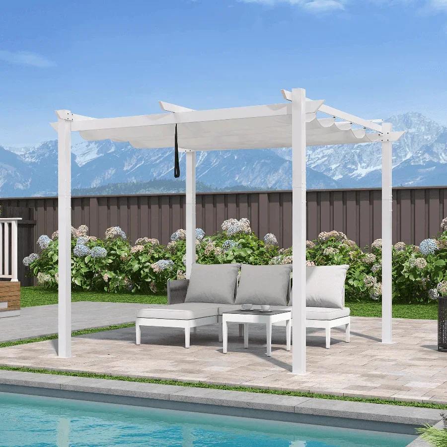PURPLE LEAF Outdoor Retractable Pergola with Double Sun Shade Canopy White Heavy-Duty Aluminum Pergola Patio Modern Pergola for Garden Deck Backyard - Image 3