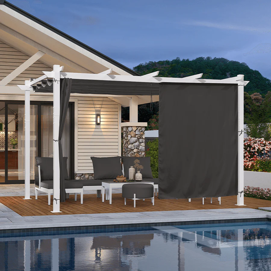 PURPLE LEAF Outdoor Retractable Pergola with Double Sun Shade Canopy White Heavy-Duty Aluminum Pergola Patio Modern Pergola With Curtains - Image 74