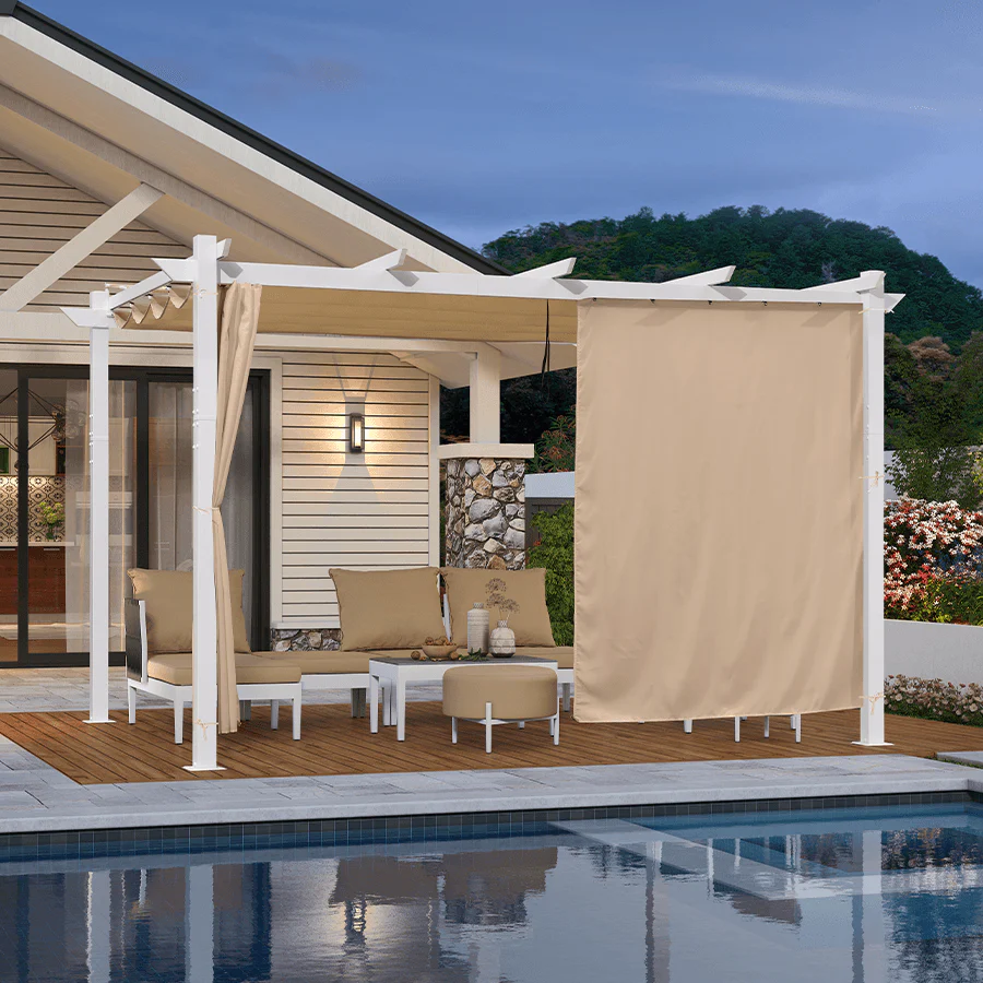 PURPLE LEAF Outdoor Retractable Pergola with Double Sun Shade Canopy White Heavy-Duty Aluminum Pergola Patio Modern Pergola With Curtains - Image 76