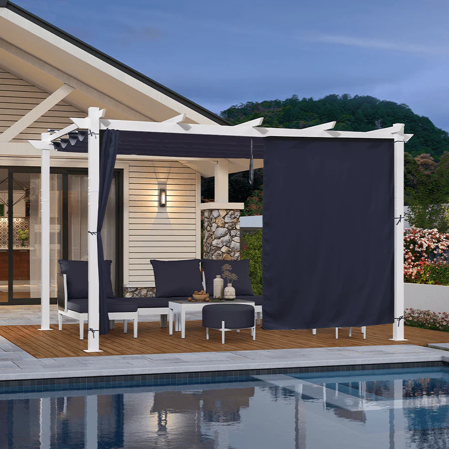 PURPLE LEAF Outdoor Retractable Pergola with Double Sun Shade Canopy White Heavy-Duty Aluminum Pergola Patio Modern Pergola With Curtains - Image 78