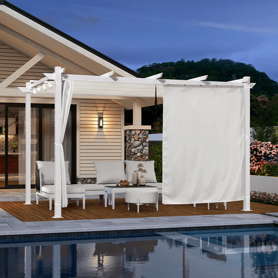 PURPLE LEAF Outdoor Retractable Pergola with Double Sun Shade Canopy White Heavy-Duty Aluminum Pergola Patio Modern Pergola With Curtains - Image 79