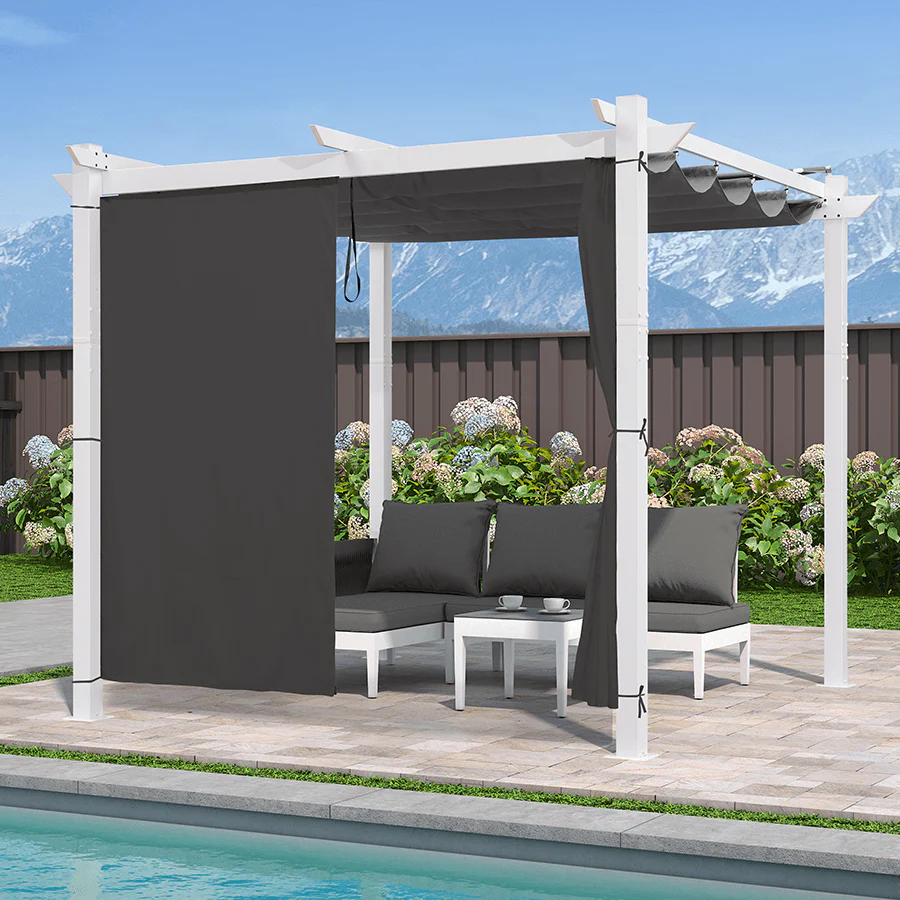 PURPLE LEAF Outdoor Retractable Pergola with Double Sun Shade Canopy White Heavy-Duty Aluminum Pergola Patio Modern Pergola With Curtains - Image 80