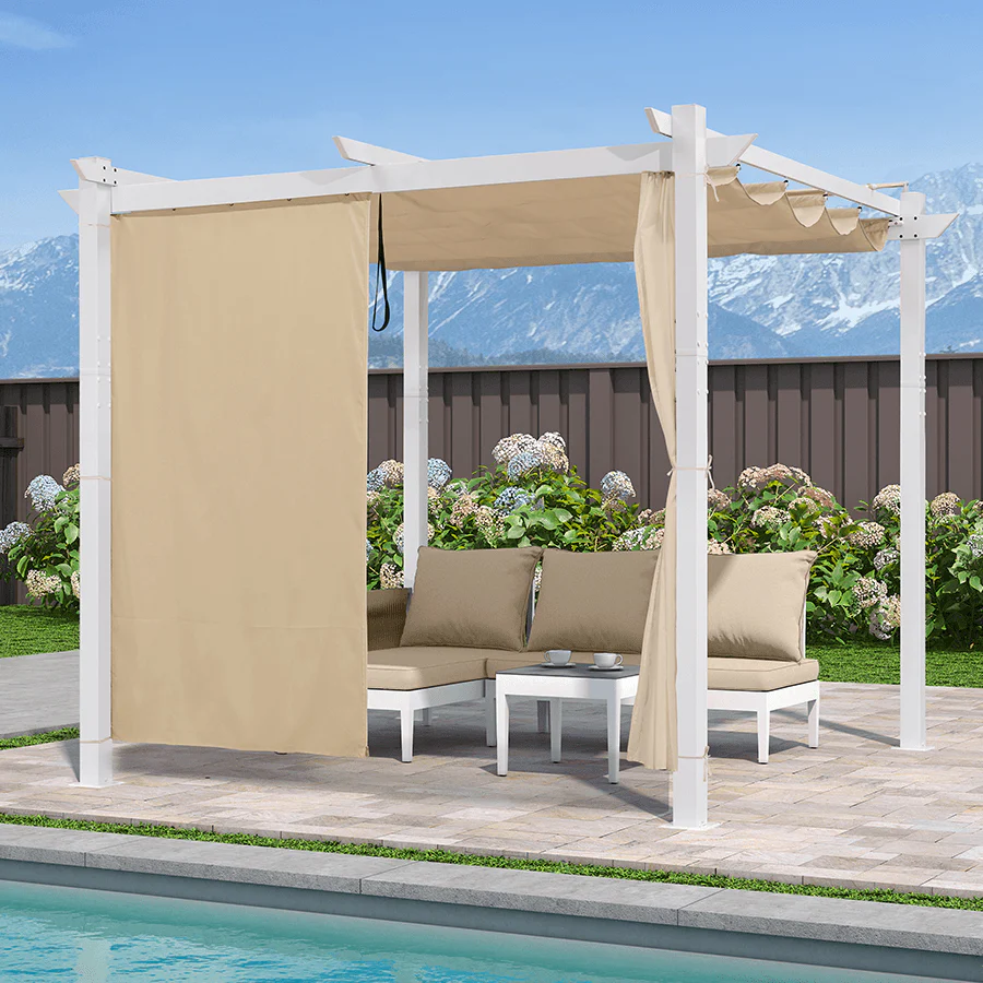 PURPLE LEAF Outdoor Retractable Pergola with Double Sun Shade Canopy White Heavy-Duty Aluminum Pergola Patio Modern Pergola With Curtains - Image 82