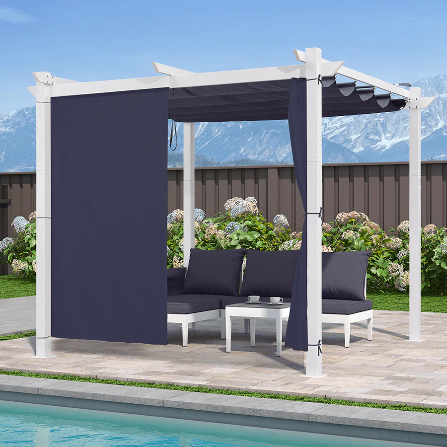 PURPLE LEAF Outdoor Retractable Pergola with Double Sun Shade Canopy White Heavy-Duty Aluminum Pergola Patio Modern Pergola With Curtains - Image 84