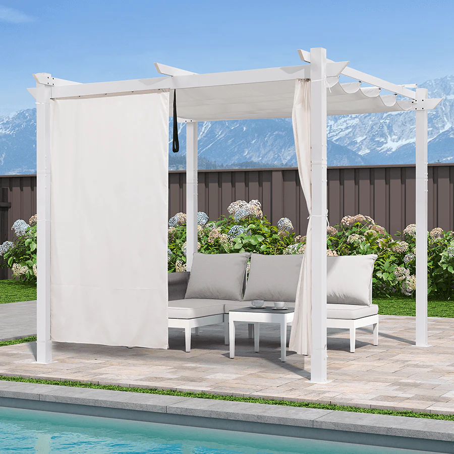 PURPLE LEAF Outdoor Retractable Pergola with Double Sun Shade Canopy White Heavy-Duty Aluminum Pergola Patio Modern Pergola With Curtains - Image 85