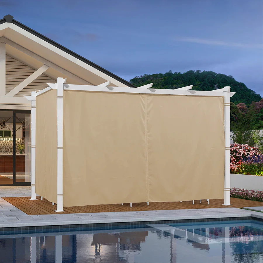 PURPLE LEAF Outdoor Retractable Pergola with Double Sun Shade Canopy White Heavy-Duty Aluminum Pergola Patio Modern Pergola With Curtains - Image 91