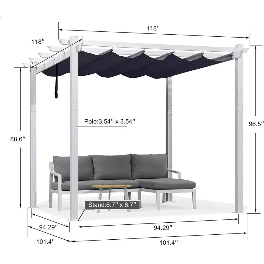PURPLE LEAF Outdoor Retractable Pergola with Sun Shade Canopy Cover White Patio Metal Shelter for Garden Pavilion Grill Gazebo Grape Trellis Pergola - Image 100