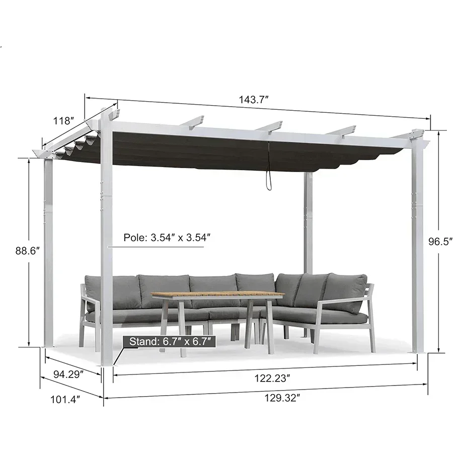 PURPLE LEAF Outdoor Retractable Pergola with Sun Shade Canopy Cover White Patio Metal Shelter for Garden Pavilion Grill Gazebo Grape Trellis Pergola - Image 102