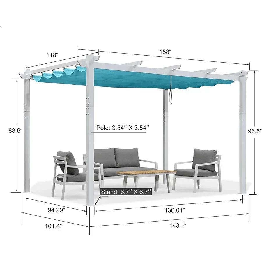 PURPLE LEAF Outdoor Retractable Pergola with Sun Shade Canopy Cover White Patio Metal Shelter for Garden Pavilion Grill Gazebo Grape Trellis Pergola - Image 104