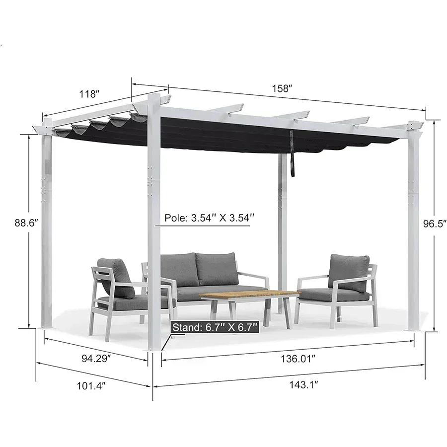 PURPLE LEAF Outdoor Retractable Pergola with Sun Shade Canopy Cover White Patio Metal Shelter for Garden Pavilion Grill Gazebo Grape Trellis Pergola - Image 106