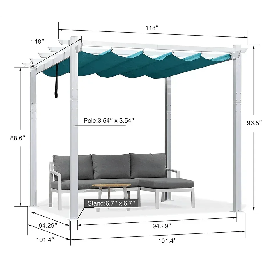 PURPLE LEAF Outdoor Retractable Pergola with Sun Shade Canopy Cover White Patio Metal Shelter for Garden Pavilion Grill Gazebo Grape Trellis Pergola - Image 98