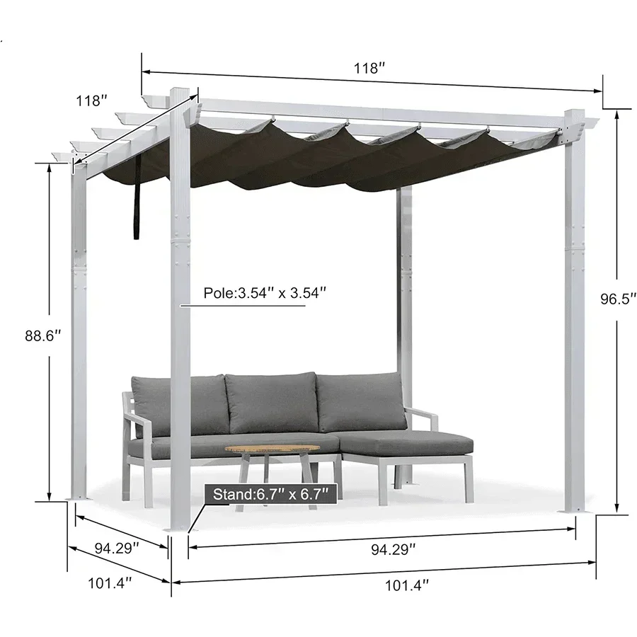 PURPLE LEAF Outdoor Retractable Pergola with Sun Shade Canopy Cover White Patio Metal Shelter for Garden Pavilion Grill Gazebo Grape Trellis Pergola - Image 99