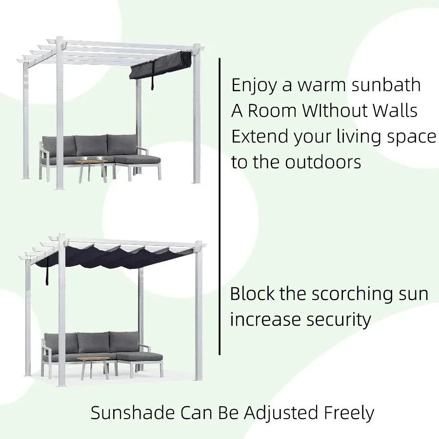 PURPLE LEAF Outdoor Retractable Pergola with Sun Shade Canopy Cover White Patio Metal Shelter for Garden Pavilion Grill Gazebo Grape Trellis Pergola - Image 10