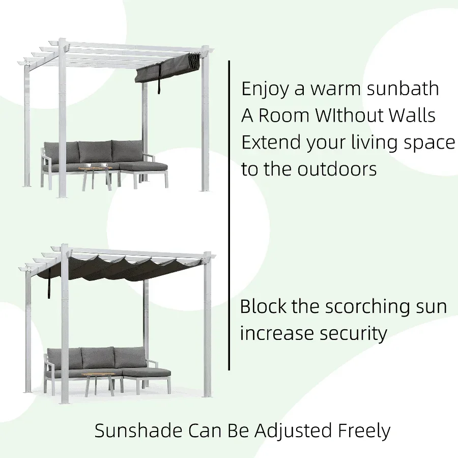 PURPLE LEAF Outdoor Retractable Pergola with Sun Shade Canopy Cover White Patio Metal Shelter for Garden Pavilion Grill Gazebo Grape Trellis Pergola - Image 15